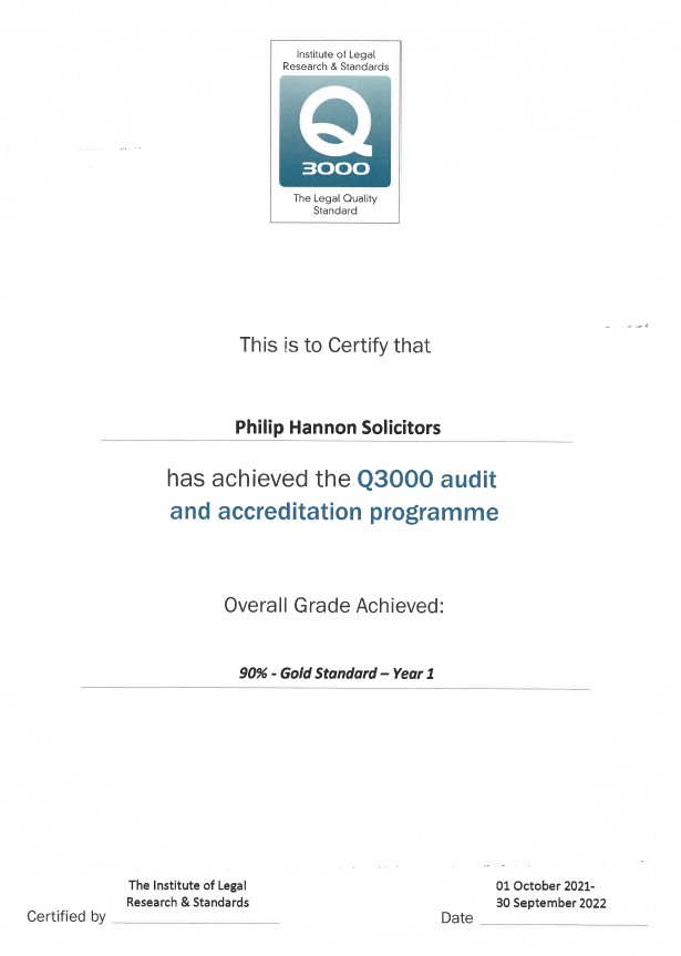 Q3000 - The Legal Quality Standard - Philip Hannon Solicitors